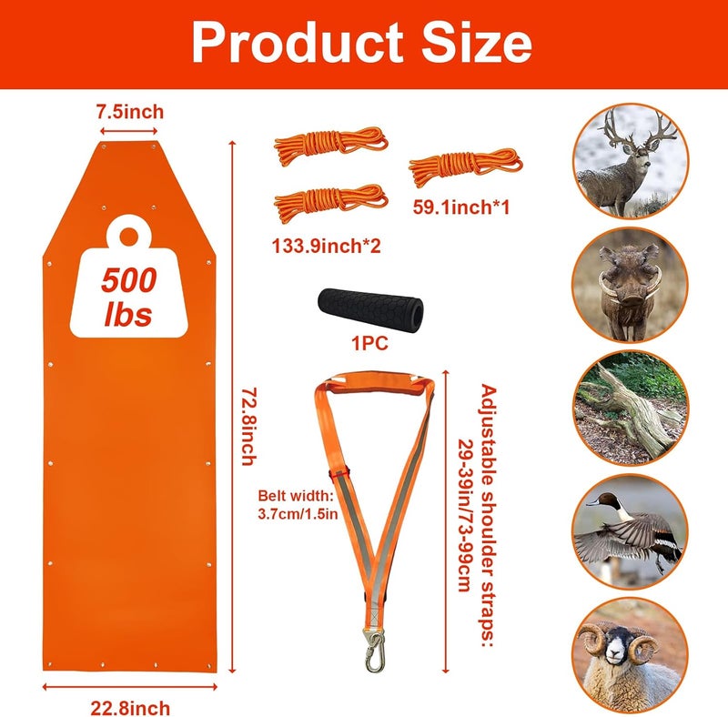 Vecacosic 1.2MM Thickened Deer Drag Sled Tear-Resistant Deer Dragging Sled Game Hauler for Hunting with Odocoileus virginianus Drag Harness and Handle, Save Effort Hunting Gear Accessories - Image 2